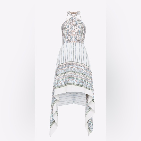 $298‼️ BCBGMAXAZRIA HALTER SCARF FLOWY SEXY WEDDING PARTY DRESS ASYMMETRICAL 0 - Picture 4 of 5